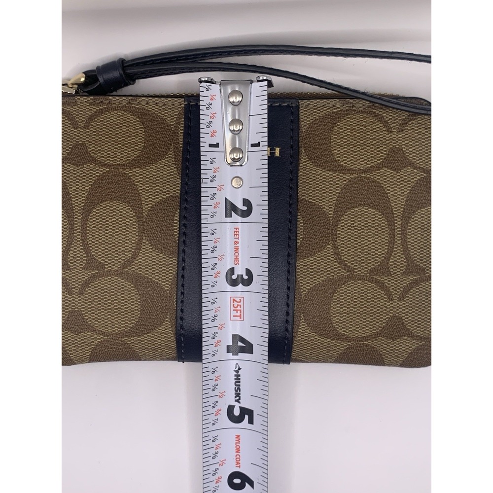 Women's Coach Corner‎ Zip Wristlet In Signature Canvas Khaki Navy - Picture 5 of 5
